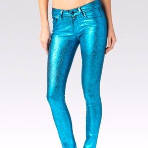 PAIGE Verdugo Ultra Skinny Turquoise Crackle Pants